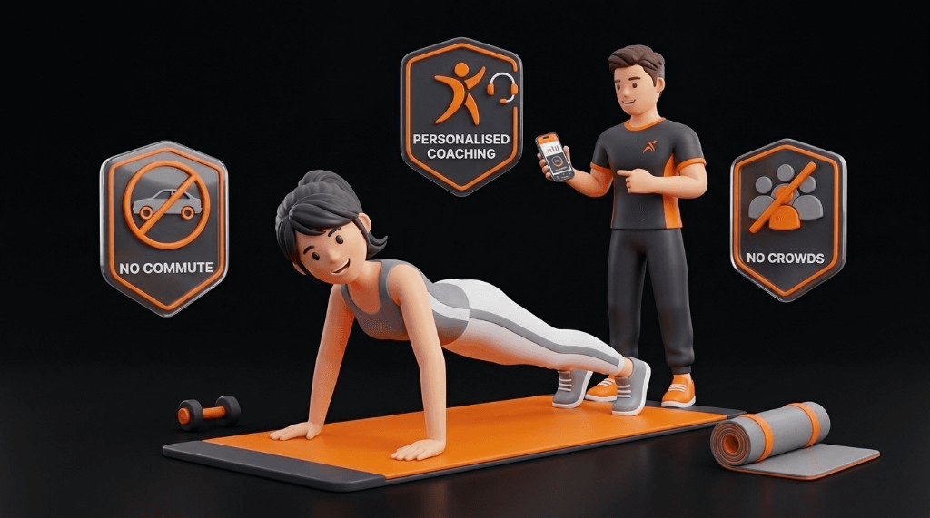 A SuperTrainr coaching a member through a home workout